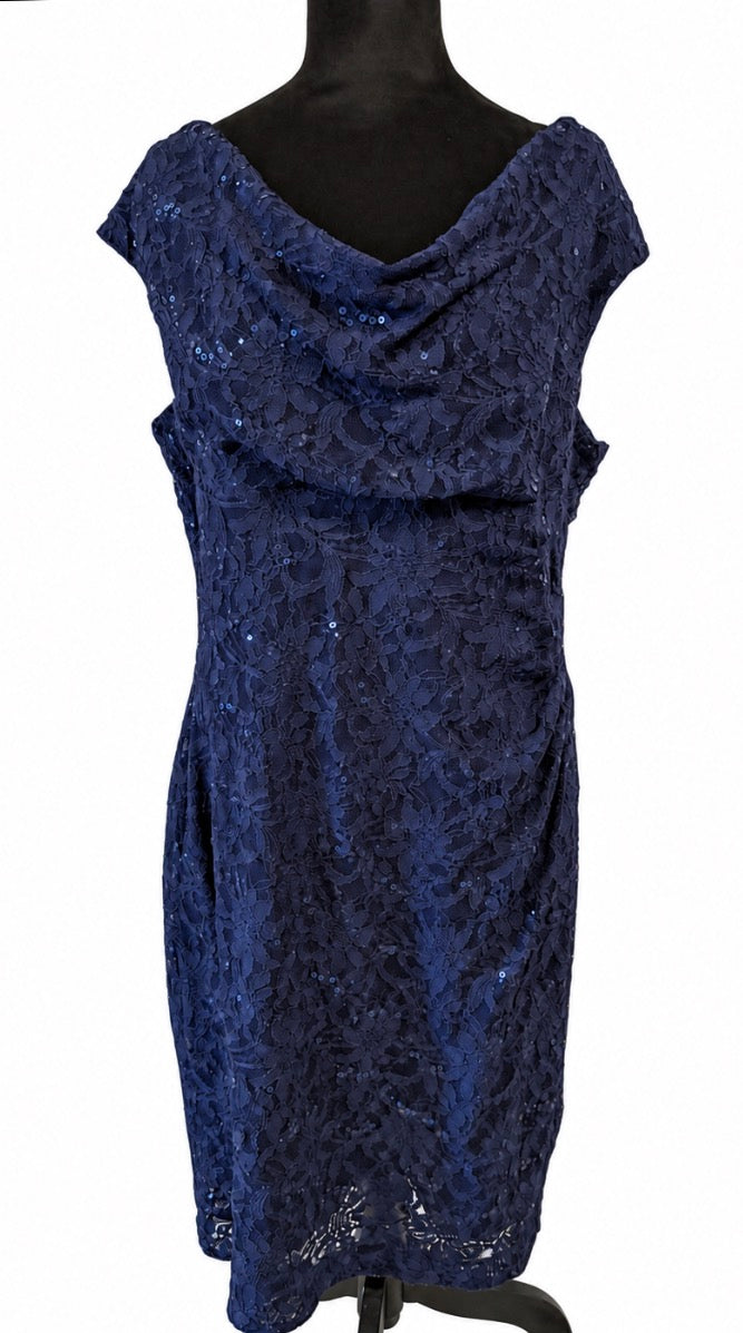 Ralph Lauren Navy Blue Sequined Lace Dress Size 18