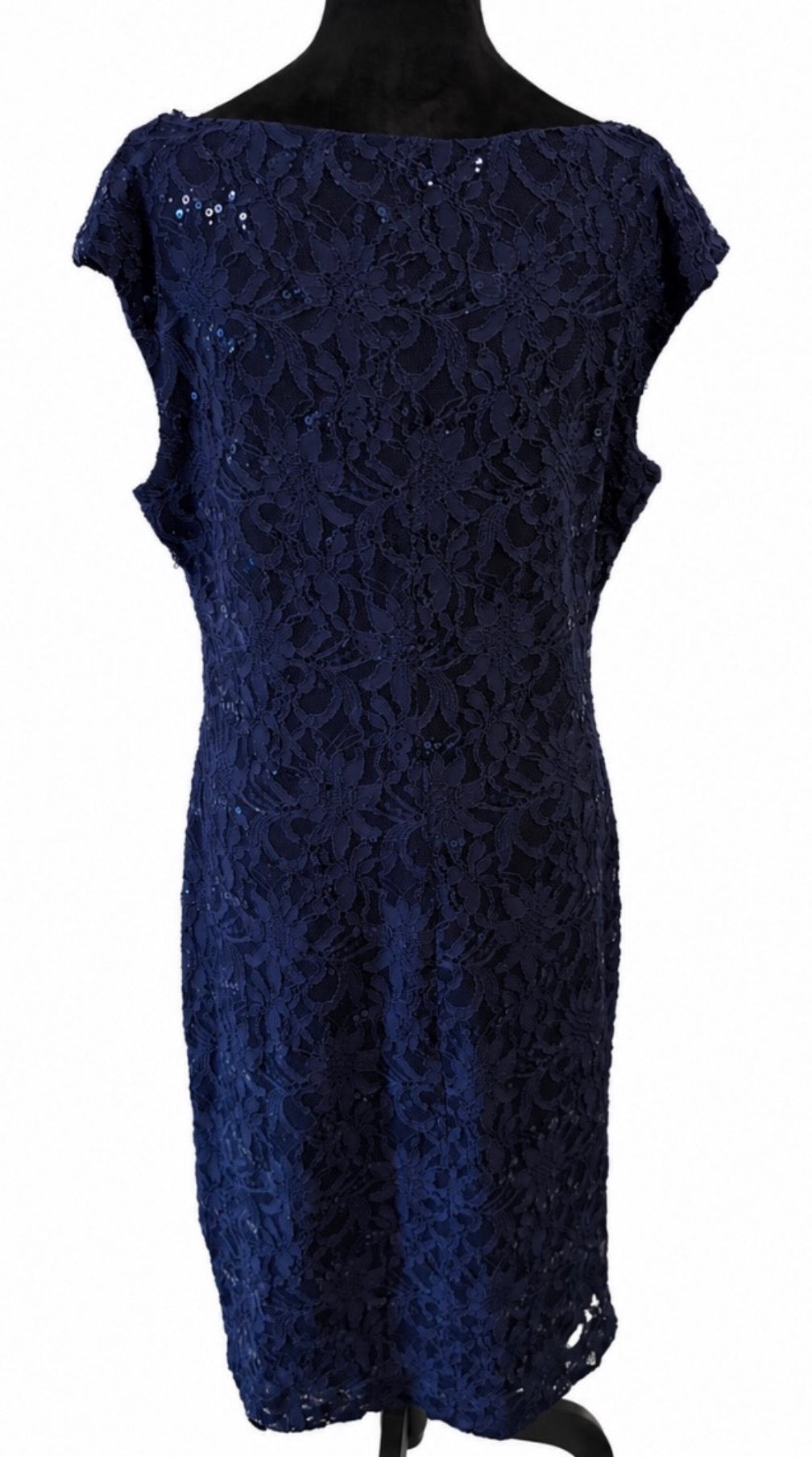 Ralph Lauren Navy Blue Sequined Lace Dress Size 18