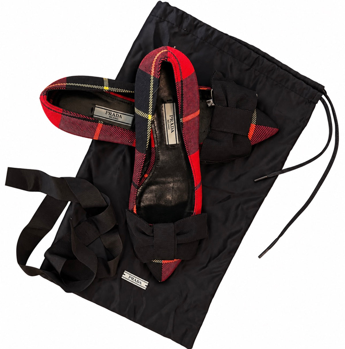 Prada Tartan Bow Ballet Flats Size 6-6.5
