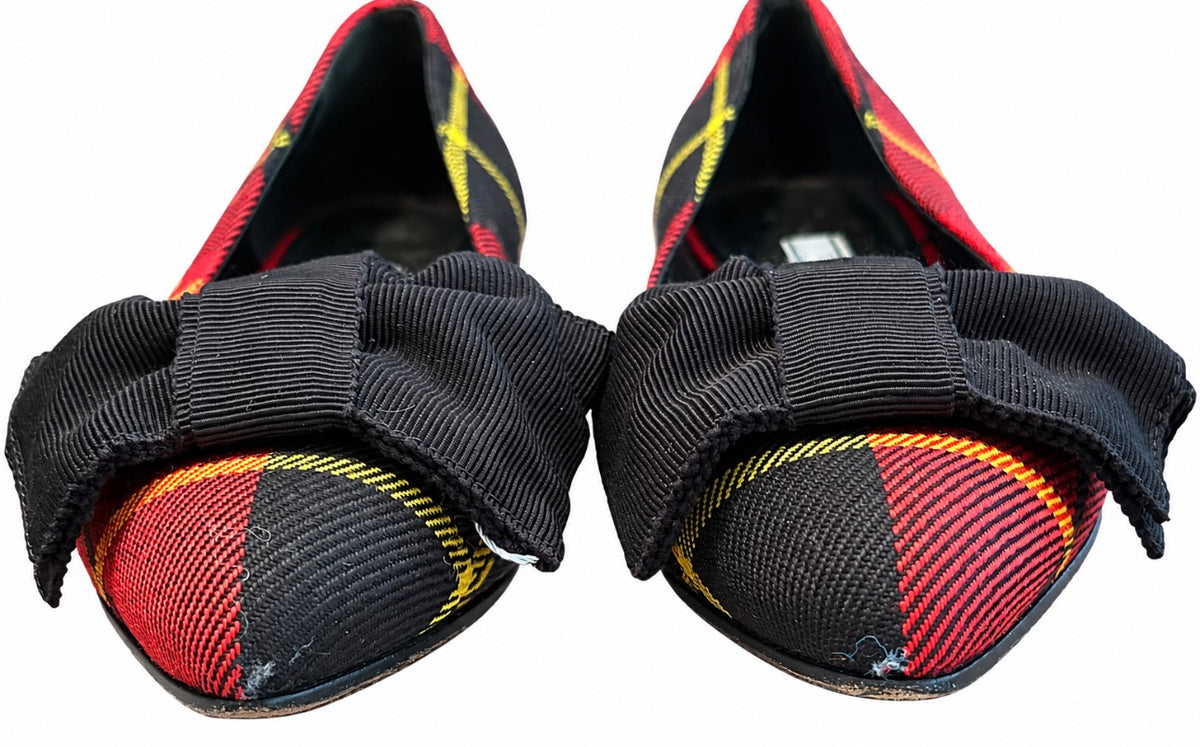 Prada Tartan Bow Ballet Flats Size 6-6.5
