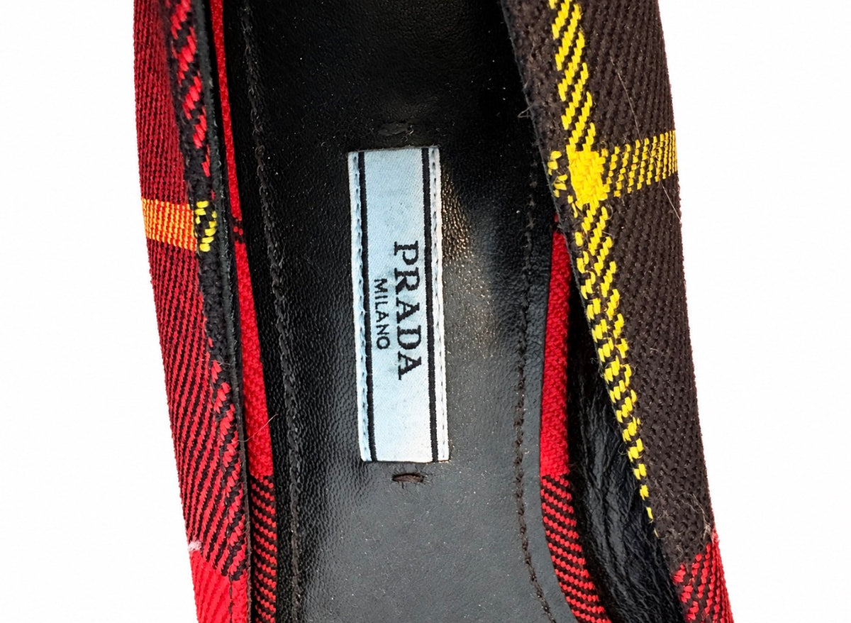 Prada Tartan Bow Ballet Flats Size 6-6.5