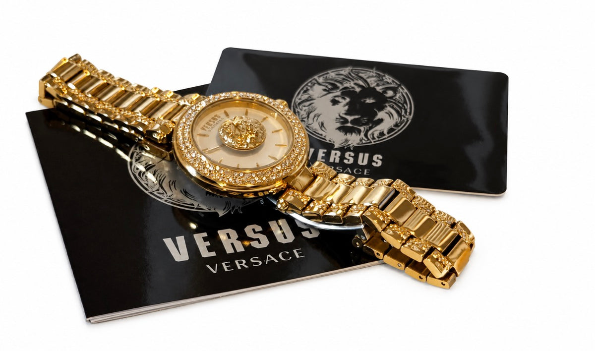 Versace Versus Gold-Tone Lion Head Watch with Crystal Bezel