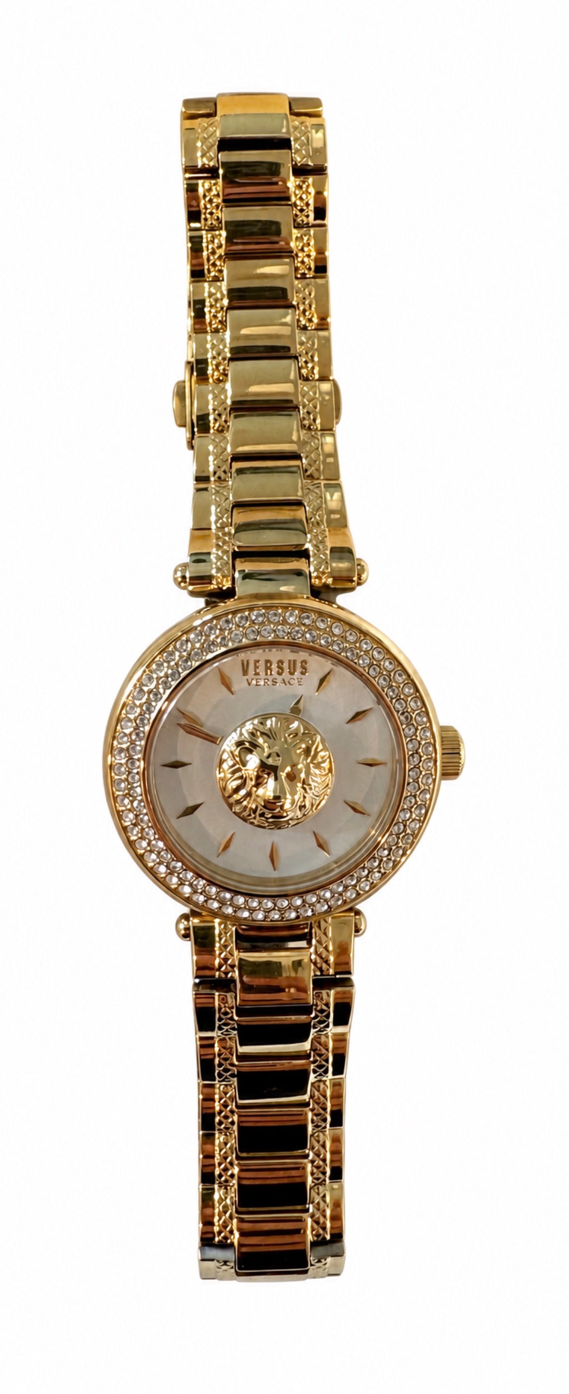 Versace Versus Gold-Tone Lion Head Watch with Crystal Bezel