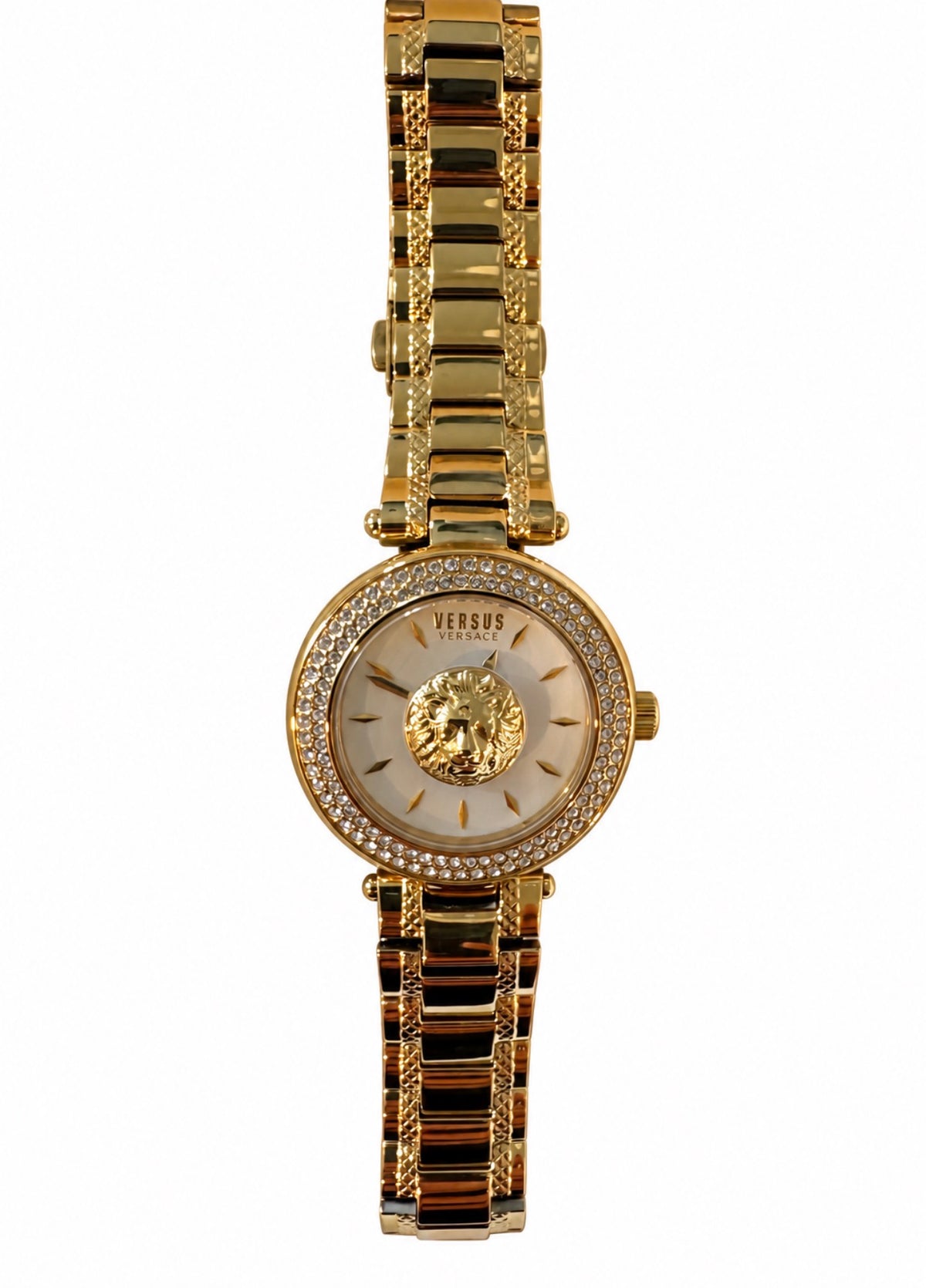 Versace Versus Gold-Tone Lion Head Watch with Crystal Bezel