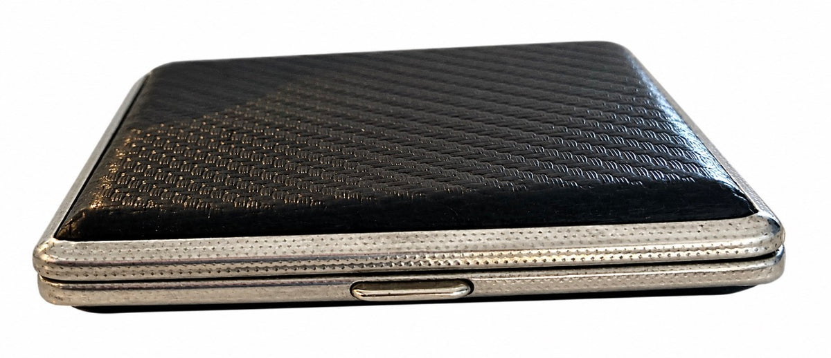 Black Textured Card Case — Silver-Tone Trim