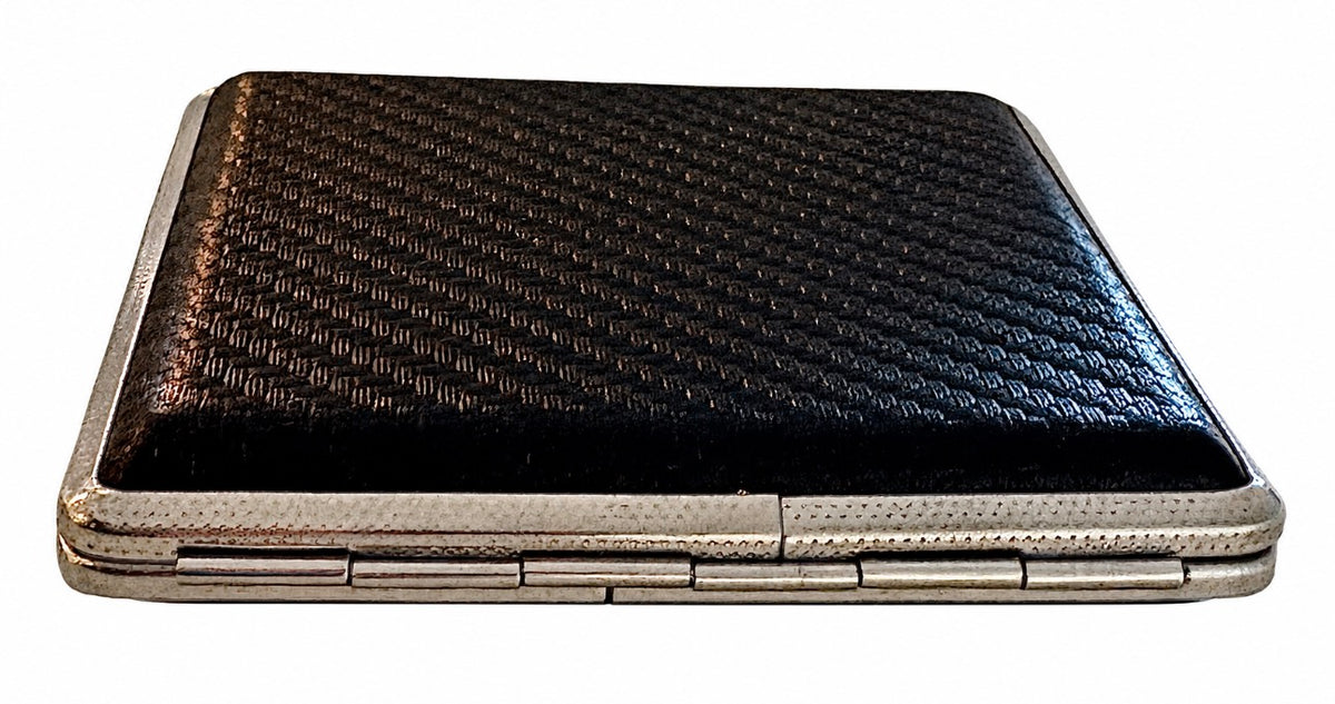 Black Textured Card Case — Silver-Tone Trim