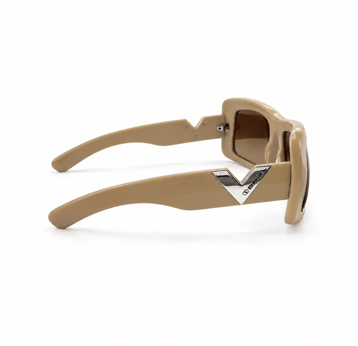 Valentino Oversized Cream Sunglasses with Silver V Detail