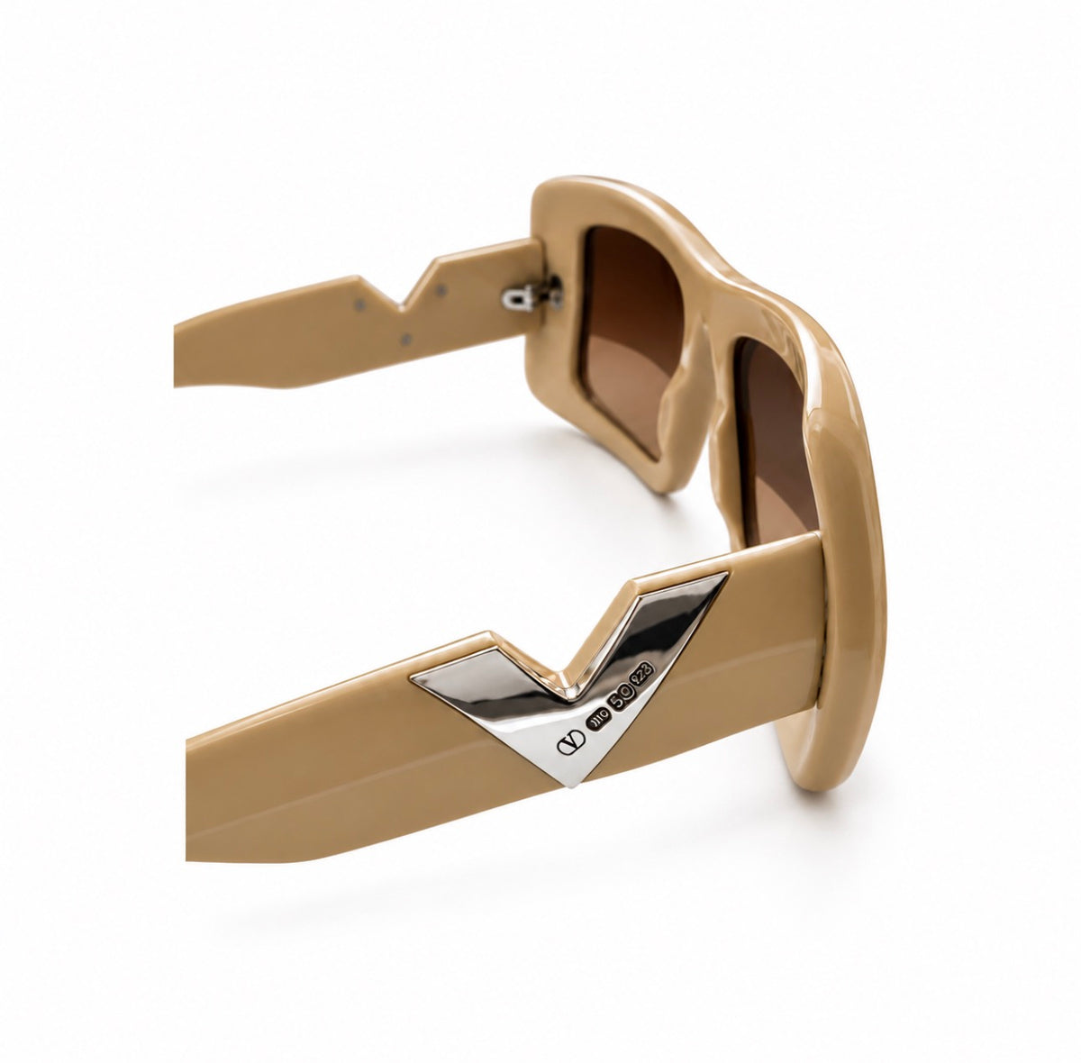 Valentino Oversized Cream Sunglasses with Silver V Detail
