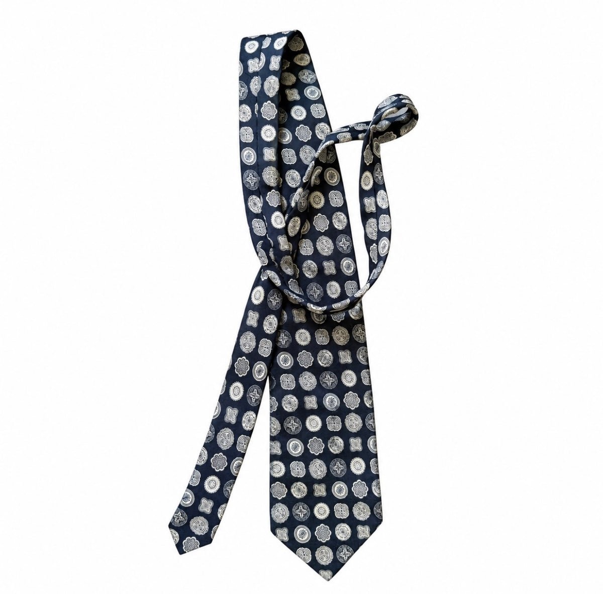 Valentino Navy & Ivory Medallion Tie,Made in Italy