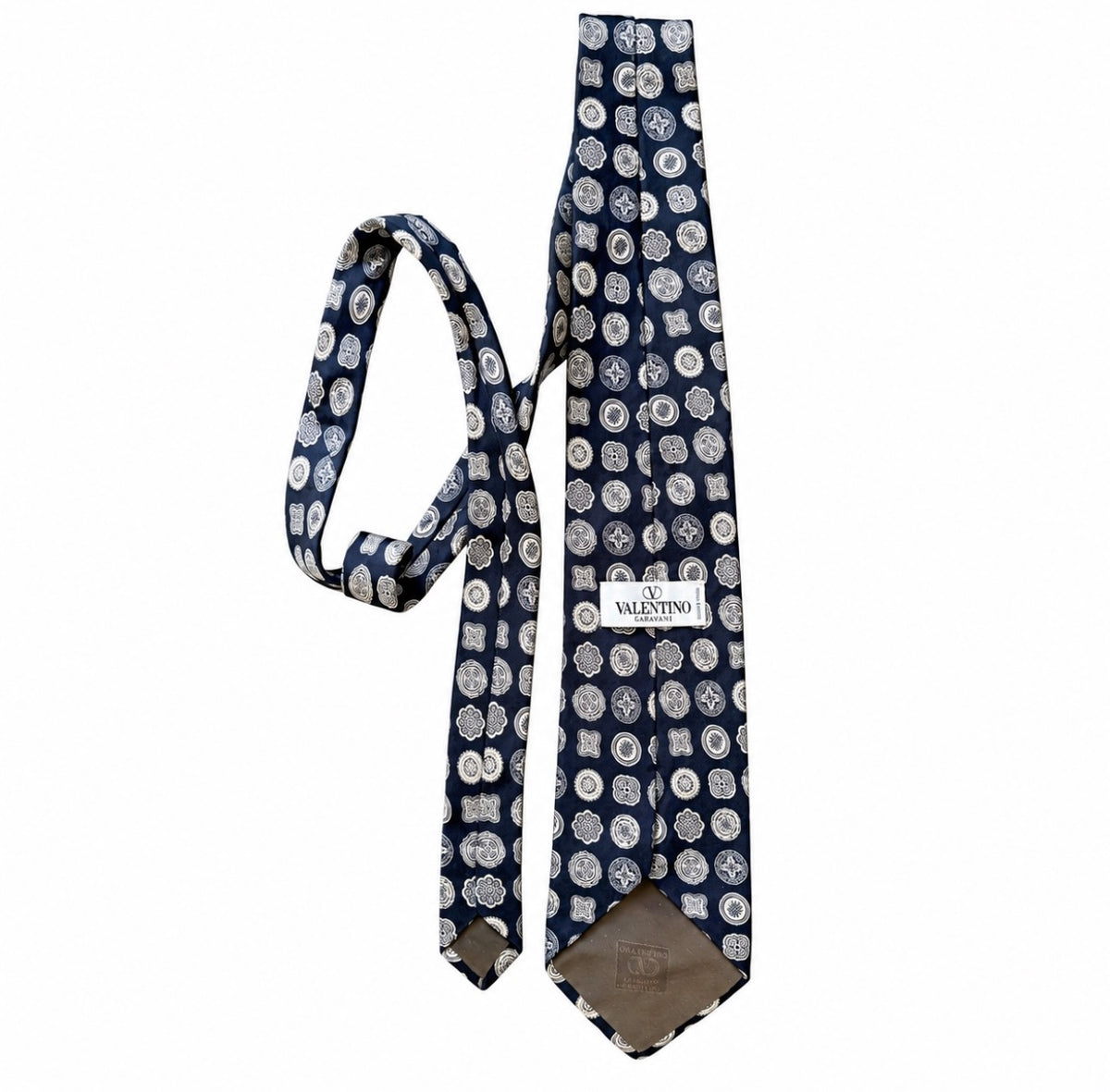 Valentino Navy & Ivory Medallion Tie,Made in Italy