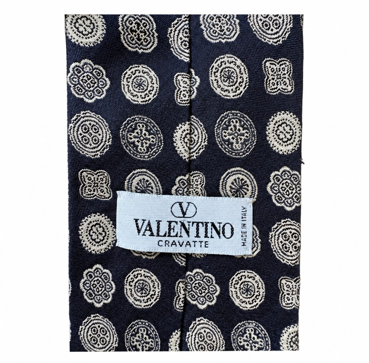 Valentino Navy & Ivory Medallion Tie,Made in Italy