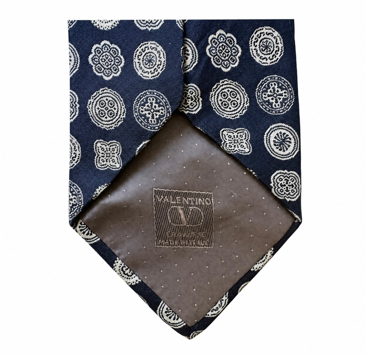 Valentino Navy & Ivory Medallion Tie,Made in Italy