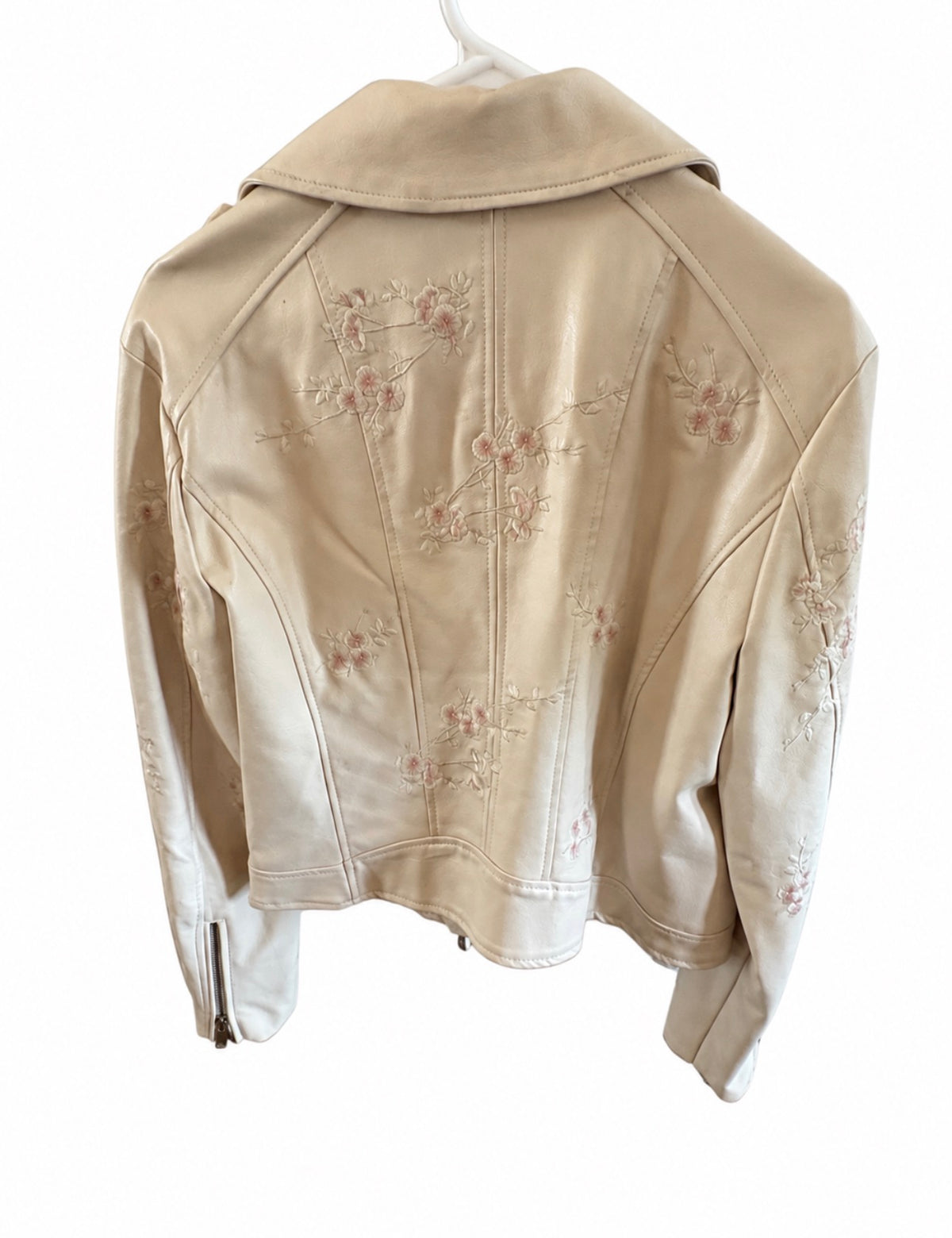 Mason by Suko Cream Floral Embroidered Moto Jacket Size M