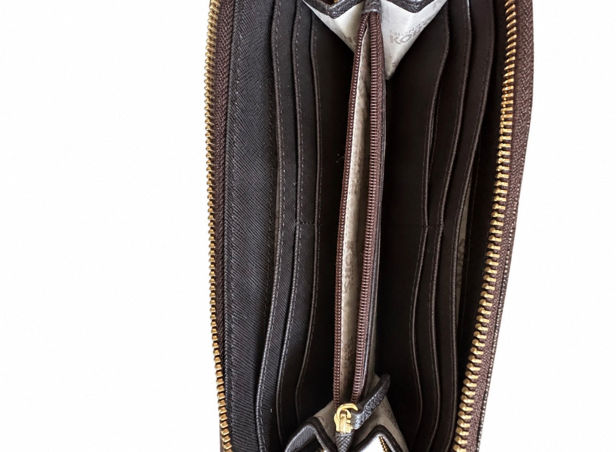 Michael Kors Signature Zip-Around Wallet — Brown
