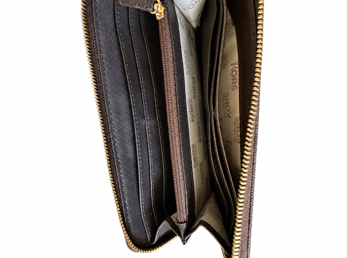 Michael Kors Signature Zip-Around Wallet — Brown
