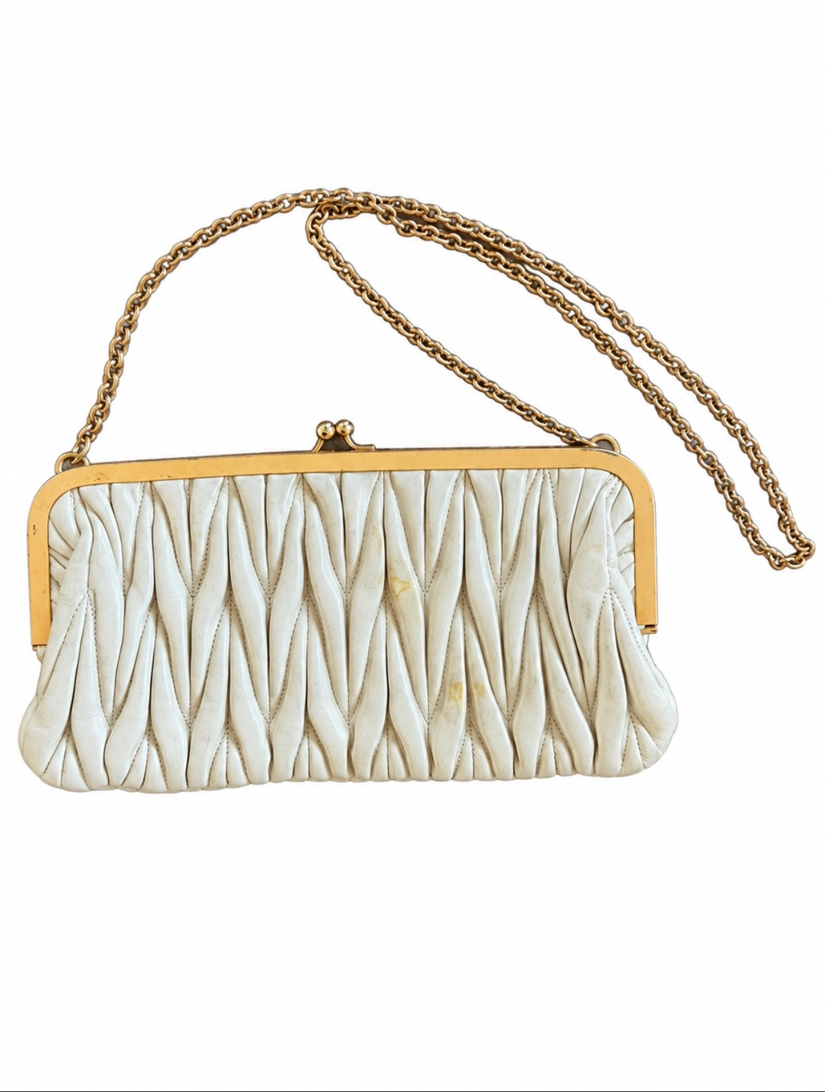 Miu Miu Ivory Matelassé Frame Clutch with Chain Strap