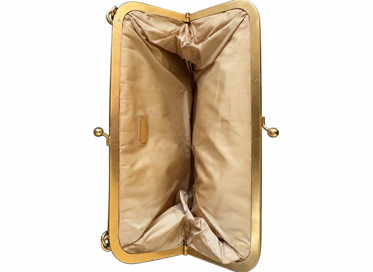 Miu Miu Ivory Matelassé Frame Clutch with Chain Strap