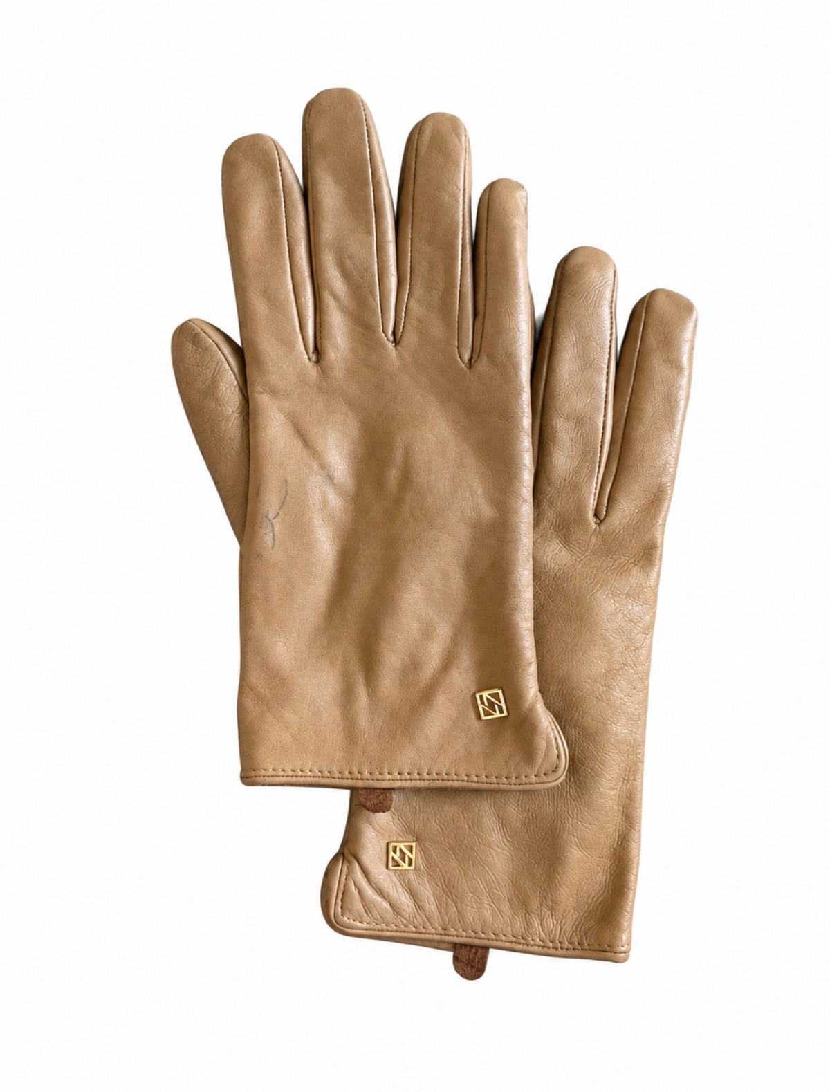 Nappa Novum Camel Lambskin Leather Gloves Size Large (Ladies)